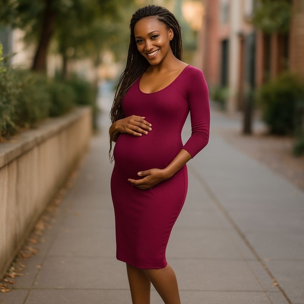 The‎ Nines by Hatch Maternity Ribbed Midi Dress Wine Burgundy XXL NST2133802